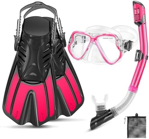 Snorkeling Gear for Adults, 4 in 1 Adult Snorkel Set with Panoramic View Snorkel...