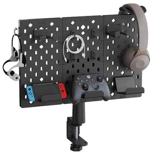 PEGZONE Modular Headphone and Controller Holder for Game, Clamp-on Pegboard, Rot...