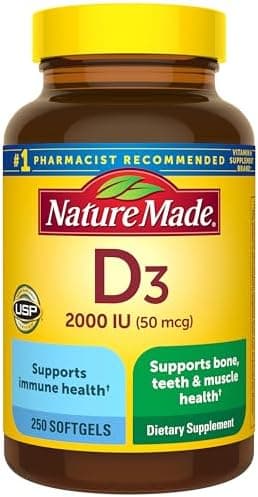 Nature Made Vitamin D3 2000 IU (50 mcg), Vitamin D Supplement for Bone, Teeth, M...